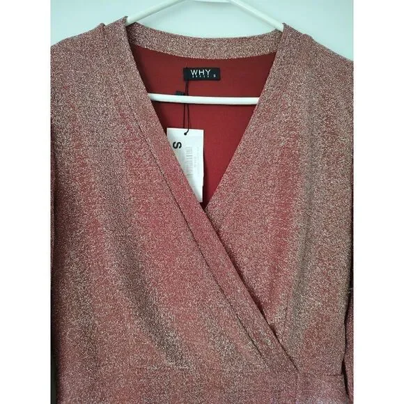 WHY Maris Dehart Dress Women's Size Small Rose Pink Metallic Ruffled Maxi Dress - Picture 3 of 12